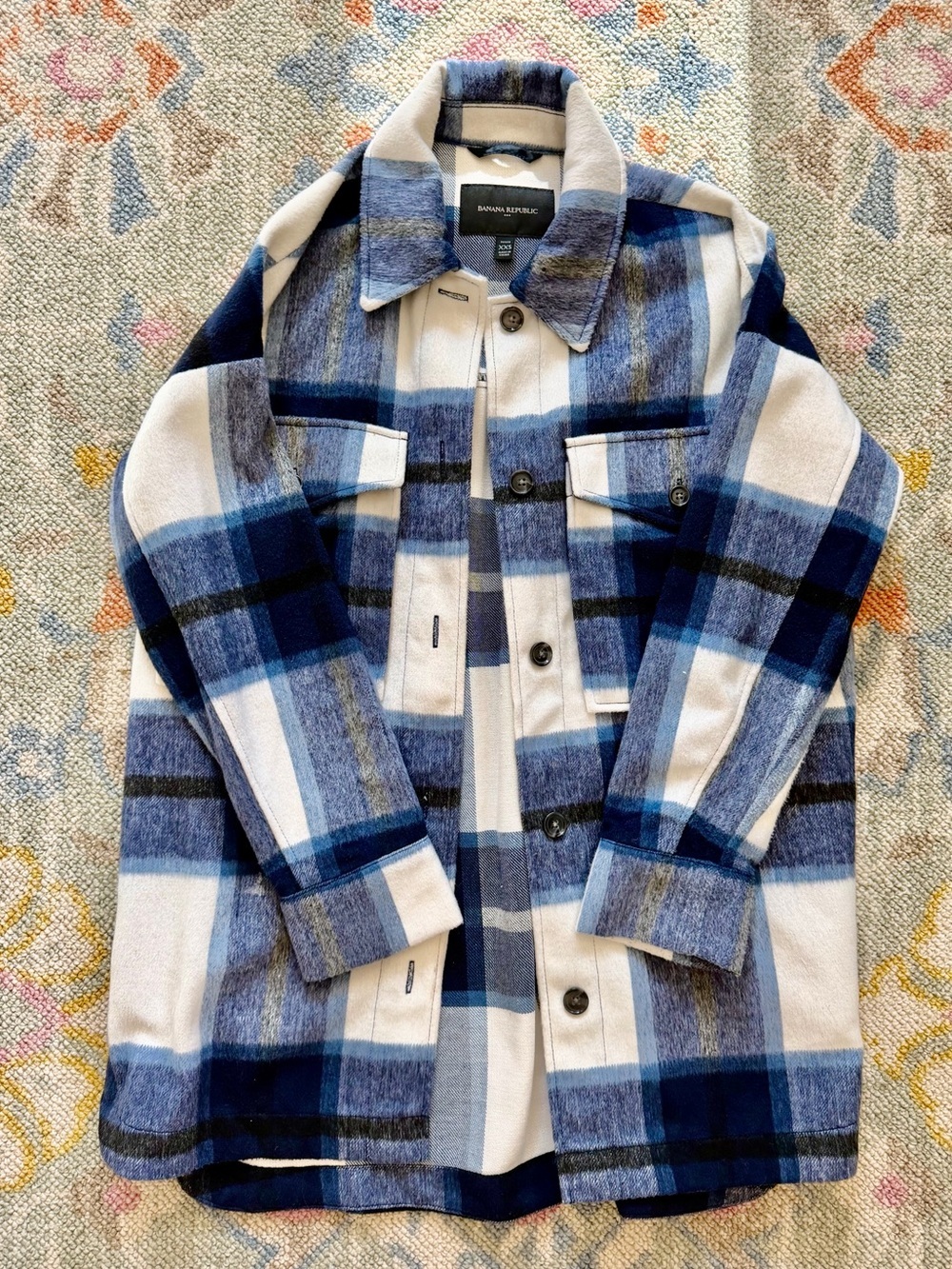banana republic blue & white plaid shacket